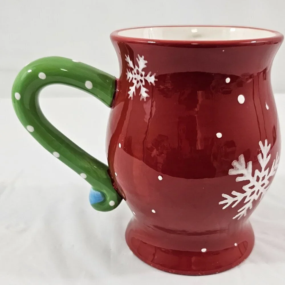Pier 1 Imports JOLLY HOLIDAY SNOWMAN Large Red 20 Oz Dolomite Christmas Mug Cup